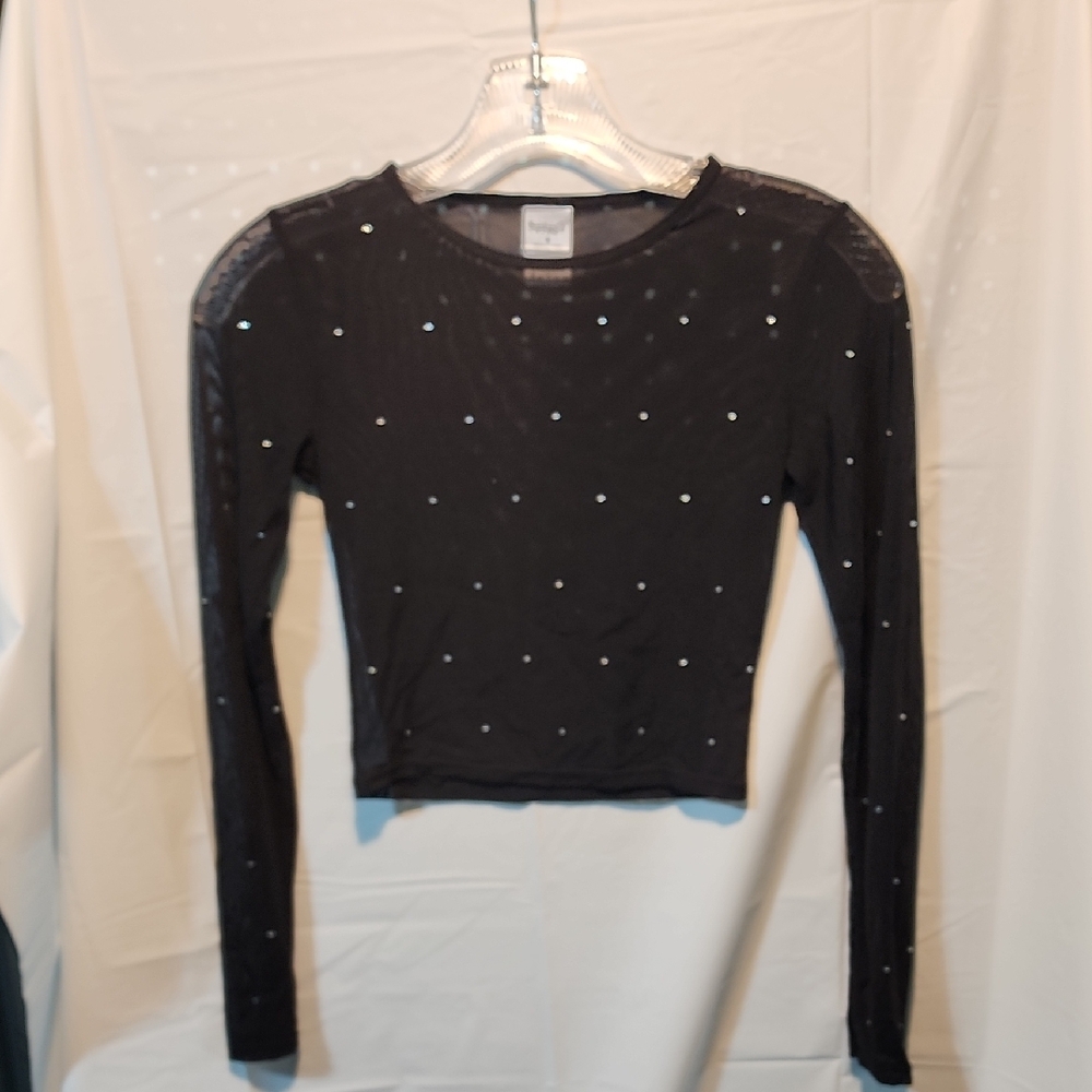 Spirit Black Stretch sleeveless Black Rhinestone Long Sleeve Top